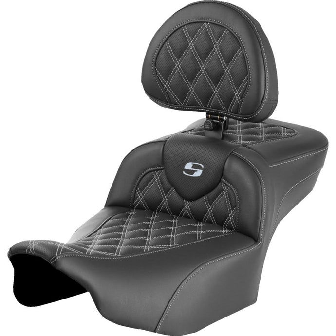 Saddlemen 823-07-184B5 Extended Reach Roadsofa LS Seat with Drivers Backrest - Silver Stitching