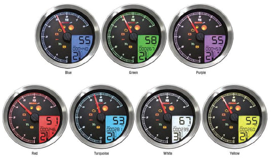 Koso North America BA051221 LCD Color Change Speedo And Tachometer - Silver Bezel