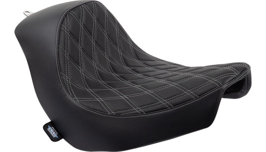 Drag Specialties 0802-1514 Solo Seat -  Double Diamond - Black with Silver Stitching