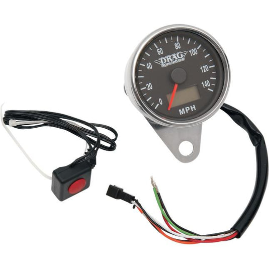 Drag Specialties 2210-0174 Programmable Mini Electronic Speedometer with Odometer/Tripmeter - 2.4in. - Polished/Black Face