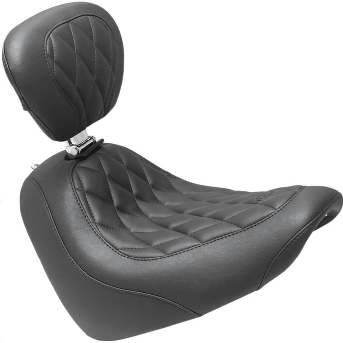 Mustang 83016 Wide Tripper Solo Seat with Driver Backrest - Diamond Stitch