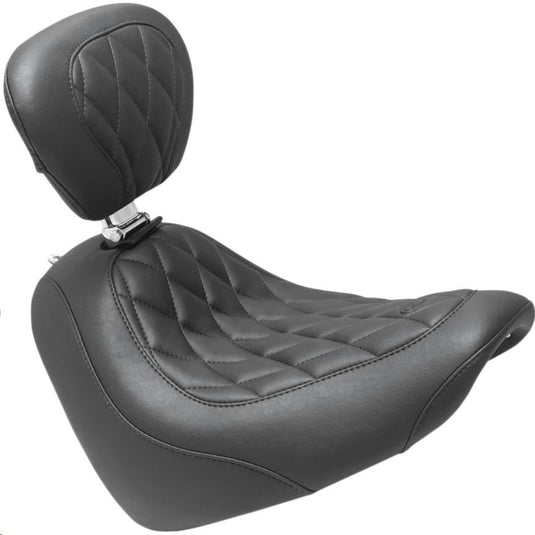 Mustang 83016 Wide Tripper Solo Seat with Driver Backrest - Diamond Stitch