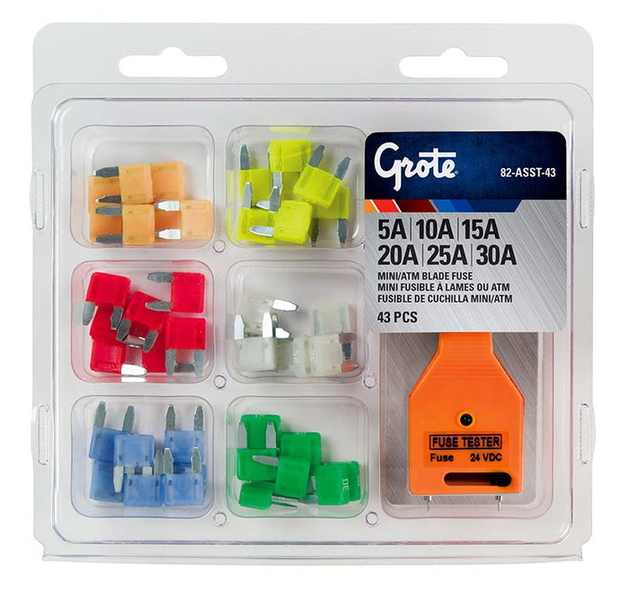 Grote 82-ASST-43 ATM Blade Style Mini Fuses - 42 Piece Assortment with Tester
