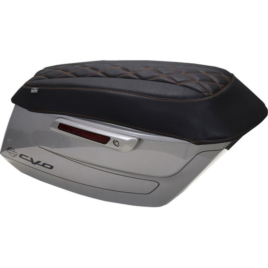 Mustang 88470MO Saddlebag Lid Cover - Black - Orange Diamond Stitching