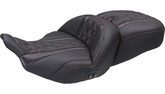 Mustang 89410AB Heated Super Touring One Piece 2-Up Seat - Deluxe Diamond - American Beauty Stitch (Black)