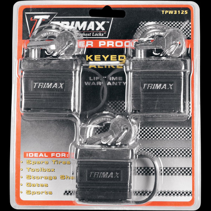 Trimax TPW3125 Weather-Proof Padlock - Set of Three Keyed-Alike Padlocks