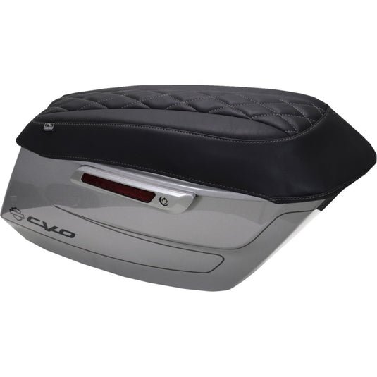 Mustang 88470GM Saddlebag Lid Cover - Black - Gunmetal Diamond Stitching