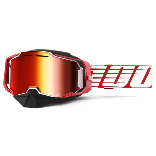 100% Armega Snowmobile Goggles (One Size Fits Most, Red / Mirror Red Lens)