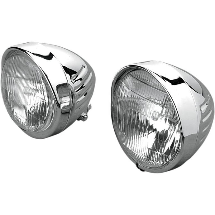 Drag Specialties DS280033 Chrome Custom Springer-Style Headlight Assembly - 6 3/4in Light with Visor and Grooves