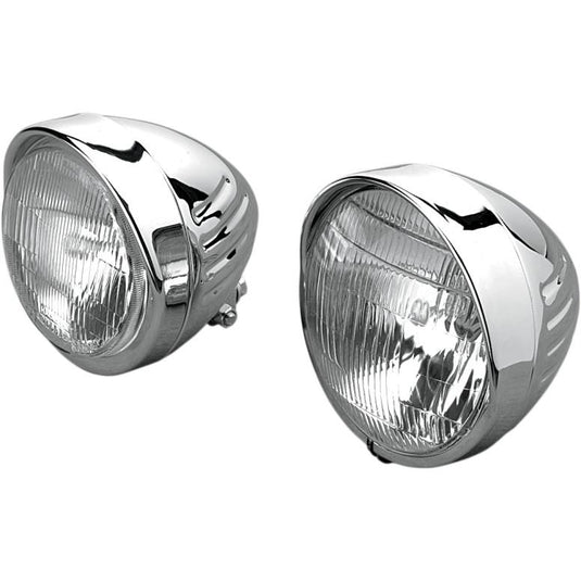 Drag Specialties DS280033 Chrome Custom Springer-Style Headlight Assembly - 6 3/4in Light with Visor and Grooves