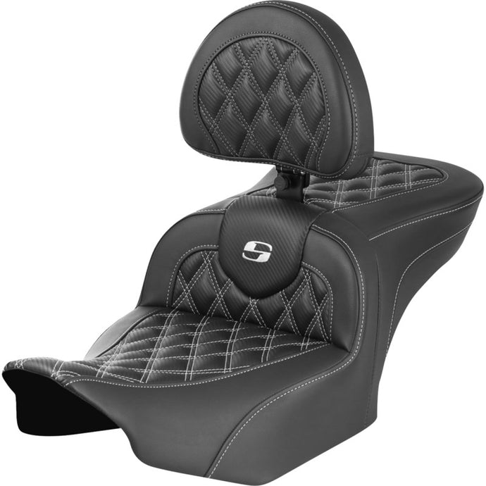 Saddlemen 823-07-206B6 Roadsofa CF LS Seat with Backrest - White Stitching