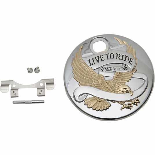 Drag Specialties 0703-0742 Live to Ride Fuel Console Door - Chrome w/ Gold Highlights