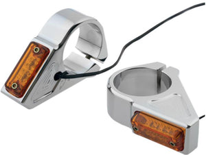 Joker Machine 05-300-3 Rectangle LED Fork Mount Turn Signals - 39mm - Chrome