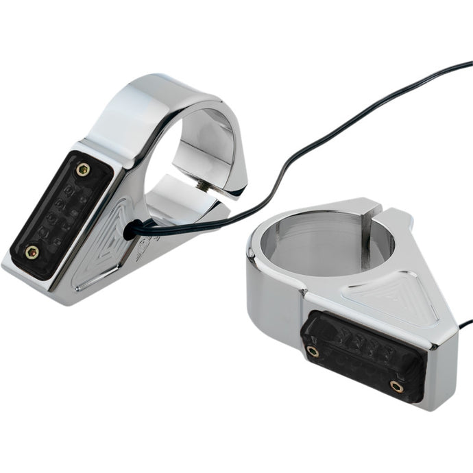 Joker Machine 05-303-3 Rectangle Led Fork Mount Turn Signal - 39mm. - Chrome/Smoked Lenses
