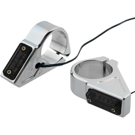 Joker Machine 05-304-3 Rectangle Led Fork Mount Turn Signal - 41mm. - Chrome/Smoked Lenses