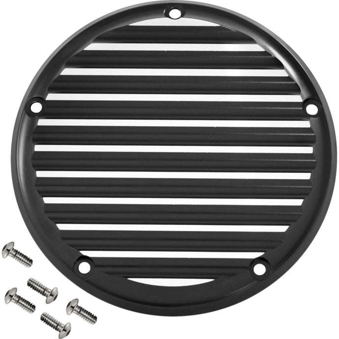 Joker Machine 06-965-2 Billet Derby Cover - Finned Black Anodized/Silver