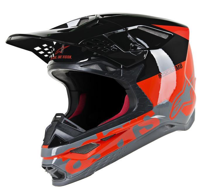 Alpinestars Supertech M8 Radium Helmet Red Fluo/Black/Mid Gray Glossy Red