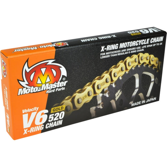 Moto-Master 652003 520 V6 O-Ring MX Racing Drive Chain - 120 Links - Gold