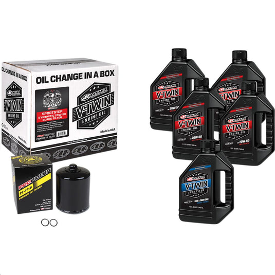 Maxima 90-119015PB Sportster Synthetic Oil Change Kit with Black Filter