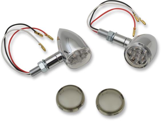 Drag Specialties 2040-1958 LED Mini Deuce Marker Lights - Red LED with Clear/Smoke Lens - Chrome