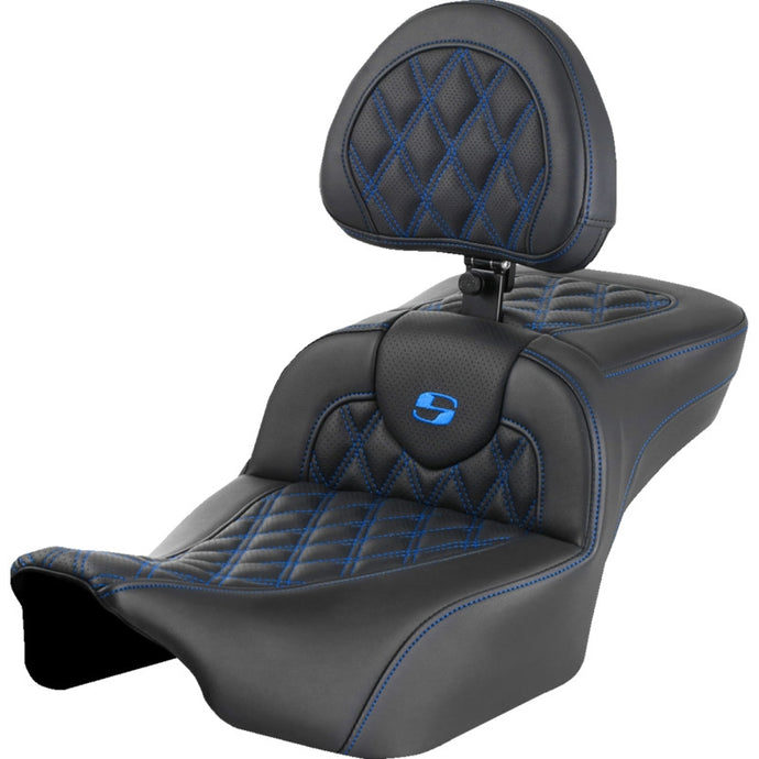 Saddlemen 823-07-184B1 Extended Reach Roadsofa LS Seat with Drivers Backrest - Blue Stitching