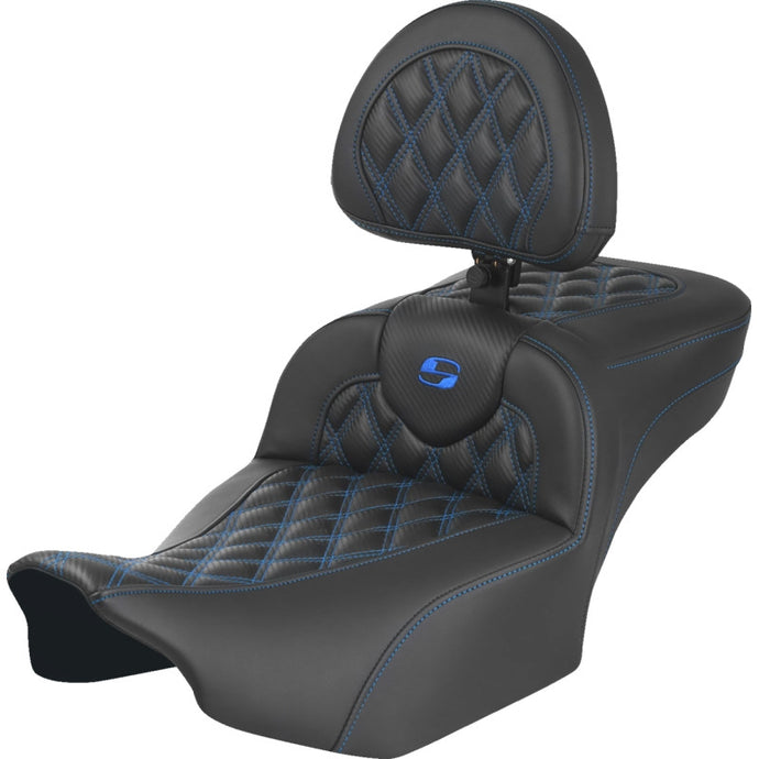 Saddlemen 823-07-207B1 Extended Reach Roadsofa CF Seat with Drivers Backrest - Blue Stitching