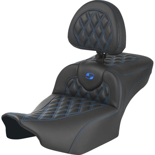 Saddlemen 823-07-207B1 Extended Reach Roadsofa CF Seat with Drivers Backrest - Blue Stitching