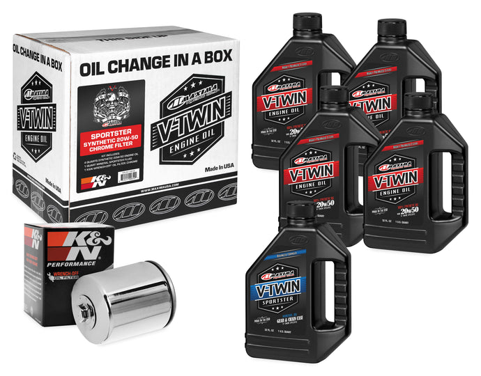 Maxima 90-119015PC Sportster Synthetic Oil Filter Kit with Chrome Filter - 20W50