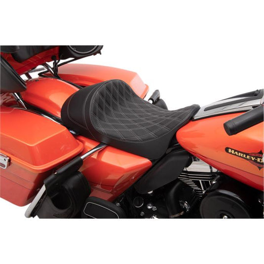 Drag Specialties 0801-1253 EZ-On Mount Low-Profile Double Diamond Solo Seats - Silver Thread