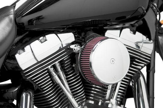 Arlen Ness 18-320 Billet Sucker Stage I Air Filter Kit with Steel Cover - Smooth Chrome - Red Filter