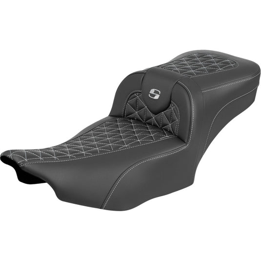 Saddlemen 823-07-21105 Extended Reach RoadSofa Tri-Gripper Seat without Drivers Backrest - Silver Stitching