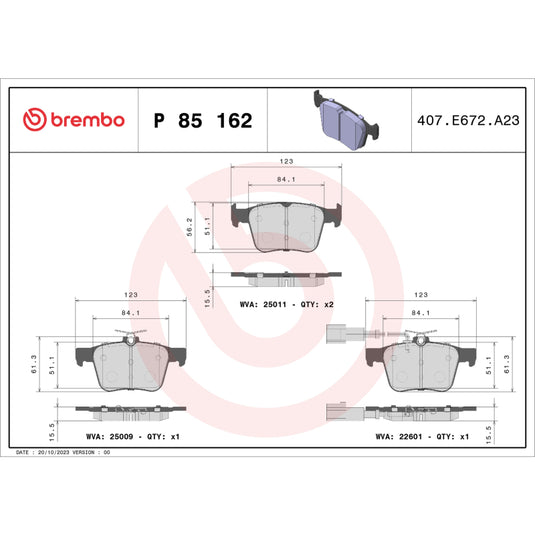 Brembo Oe P85162 BRE Low Metallic Pads