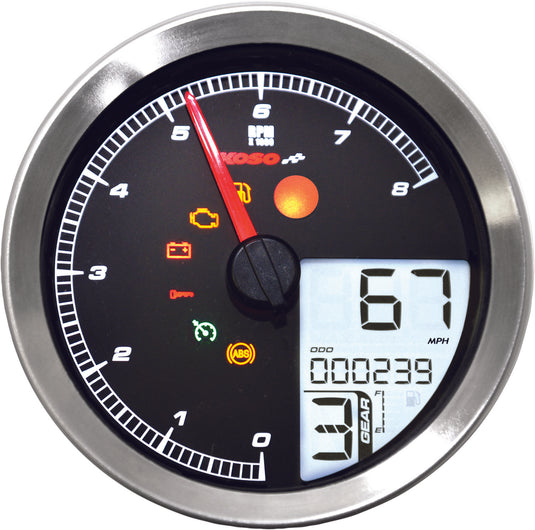 Koso North America BA051201 LCD Color Change Speedo And Tachometer - Silver Bezel