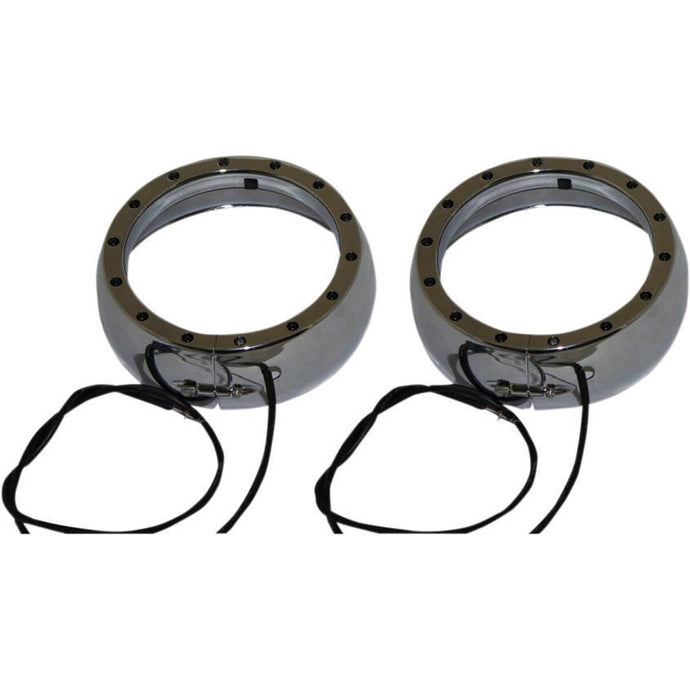 Custom Dynamics CDTB-45TR-3C Passing Lamp Trim Rings with White DRL and LED Turn Signals - Chrome