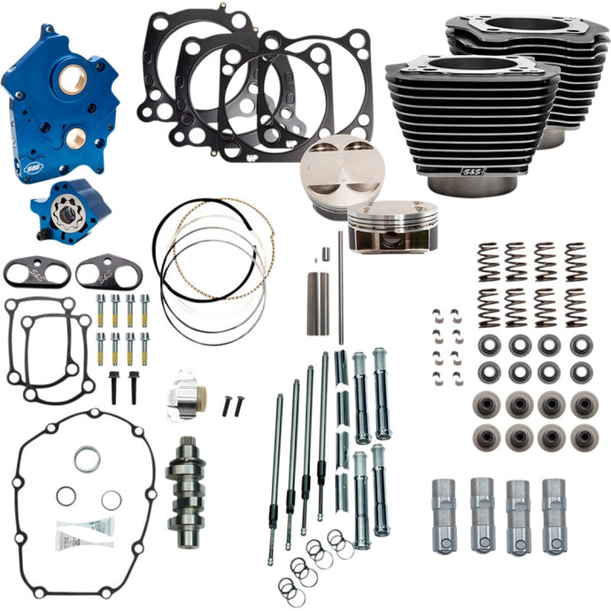 S&S Cycle 310-1109B 128in. Power Package for M8 - Chain Cam - Oil Cooled - Black Granite w/ Highlighted Fins