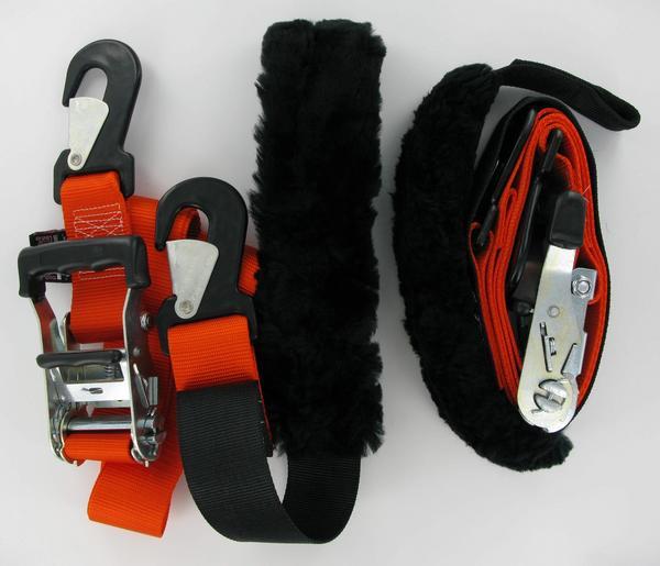 Powertye 32529-S Big Daddys Tie-Downs - Ratchet with Two Snap-Hook Ends - Sewn-In Sheepskin - Orange