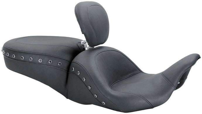Mustang 79705 1-Piece Lowdown Touring Seat with Driver Backrest - Black Studs