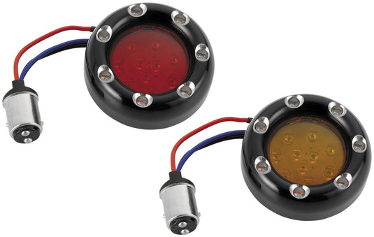 Arlen Ness 12-759 LED Fire Ring Kit - Amber Lens - Black Trim - White LED - Dual Filament - 1157 Style