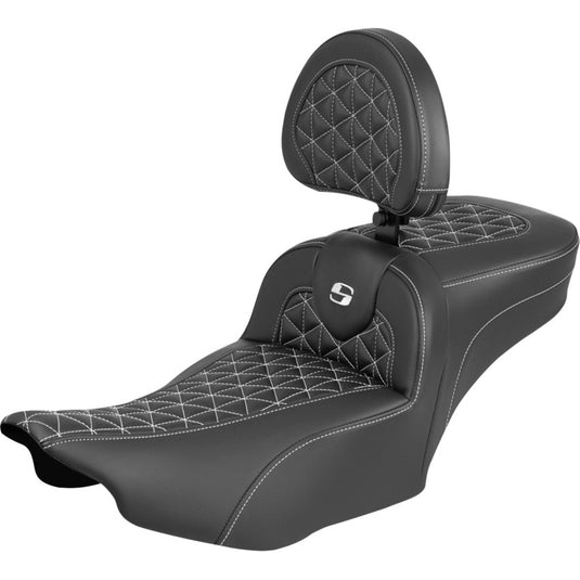 Saddlemen 823-07-211B6 Extended Reach RoadSofa Tri-Gripper Seat with Drivers Backrest - White Stitching