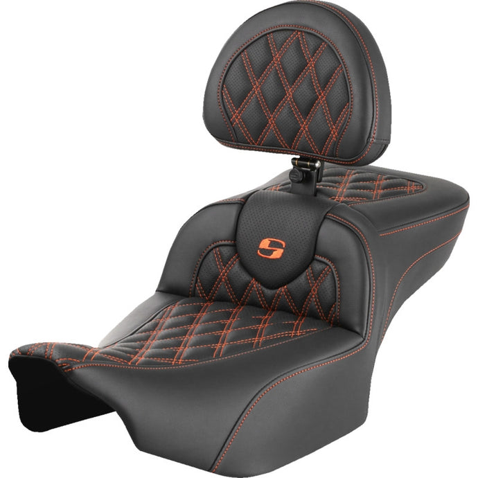 Saddlemen 823-07-184B3 Extended Reach Roadsofa LS Seat with Drivers Backrest - Orange Stitching