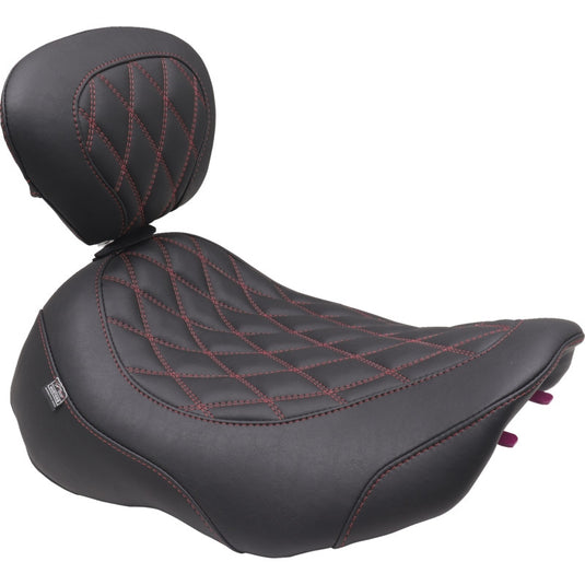 Mustang 89503DC Wide Tripper Solo Seat with Driver Backrest - Black/Dark Cherry Stitching
