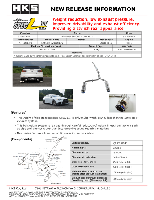 Hks 31019-AM111 HKS Exhaust - Hi-Power