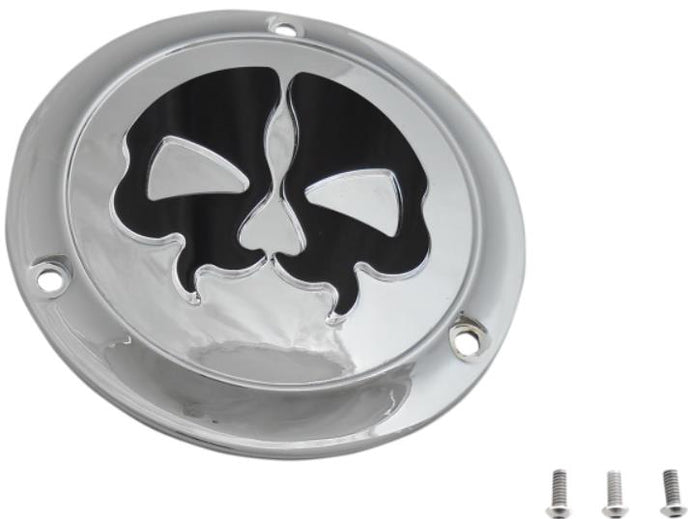 Drag Specialties 1107-0548 Split Skull Derby Cover - Chrome w/ Black Skull
