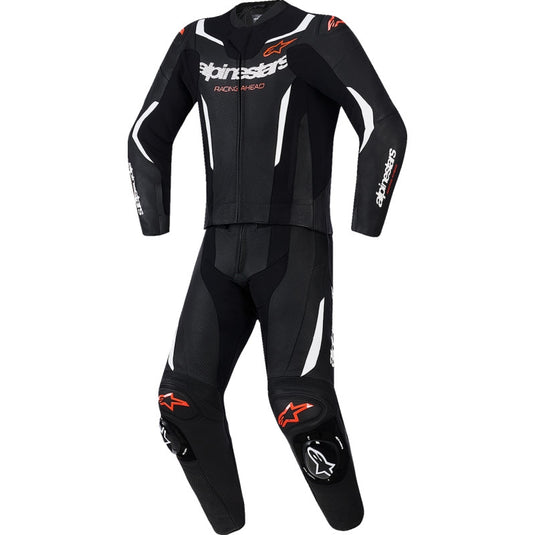 Alpinestars GP Force V2 Two Piece Leather Suit (48, Black/White/Fluo Red)