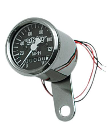 Drag Specialties 7805-6843 1 7/8in. Mini Mechanical Speedometer - 2:1 Ratio - Black Face