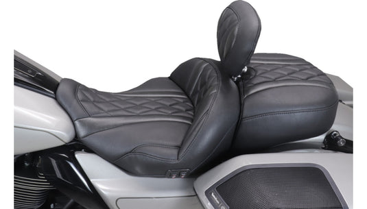 Mustang 89410 Heated Super Touring One Piece 2-Up Seat - Deluxe Diamond - Black Stitch