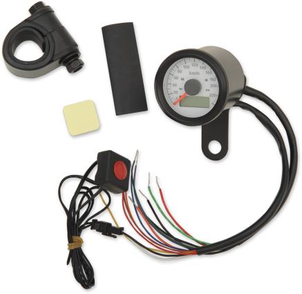 Drag Specialties 2210-0423 1-7/8in. Mini Programmable Electronic Speedometer w/ Indicator Lights - 220kph - White Face