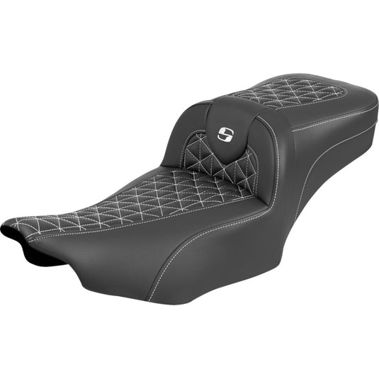Saddlemen 823-07-21106 Extended Reach RoadSofa Tri-Gripper Seat without Drivers Backrest - White Stitching