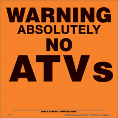 Voss 193 ATV OA 11-1/4.x11.1/4in. Aluminum Trail Sign - Warning No ATVs