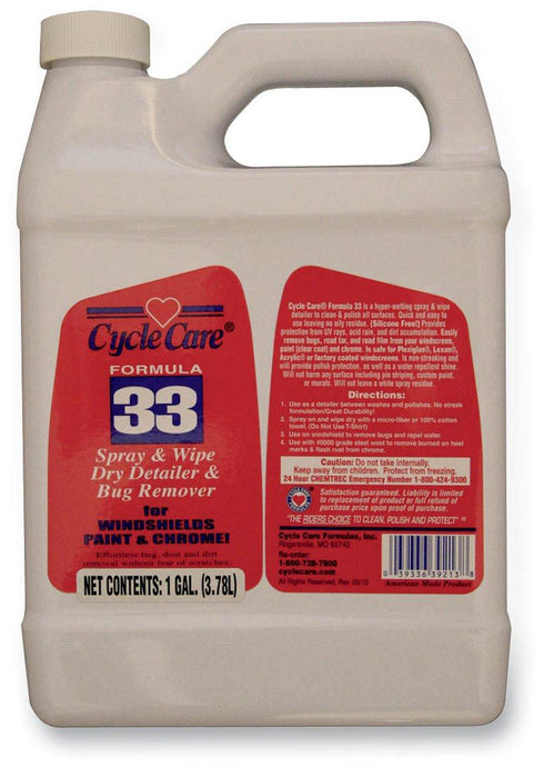 Cycle Care Formulas 33128 Formula 33 Spray and Wipe, Dry Detailer and Bug Remover - 1gal.